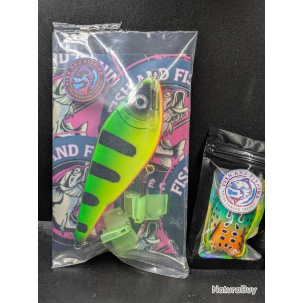 Lot424/JERKBAITS CUSTOM LEURRE FISH D FISHING/12cm/50grs (UV) +1GRENOUILLE 5,5 cm/12 grs .