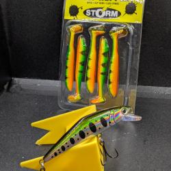 Lot 425/ Leurre truite 6,3 cm / 8 grs ,  CUSTOM FISH AND FISHING + 1 BLISTER STORM (UV).