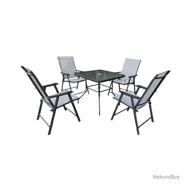 Ensemble Ap�ro 5 Pi�ces - Table + 4 Chaises Pliables en Acier et Textil�ne
