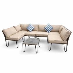 Ensemble Family - Canap&eacute; d'angle modulable 3 places + table basse en acier et polyester