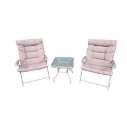 Ensemble Cosy 2 Fauteuils Pliants + Table Basse en Acier et Polyester