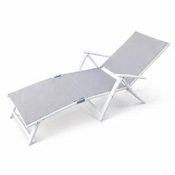 Chaise longue aluminium blanche 175x66cm en toile textil&egrave;ne