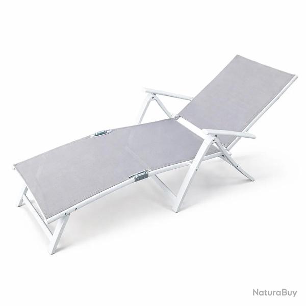 Chaise longue aluminium blanche 175x66cm en toile textil�ne