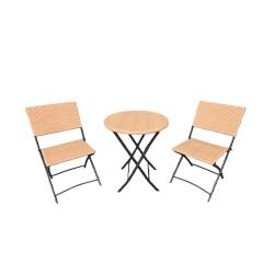 Ensemble Bistrot Table Ronde &Oslash;61cm + 2 Chaises en Osier - Acier Noir