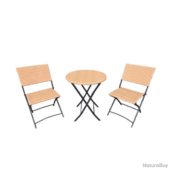 Ensemble Bistrot Table Ronde �61cm + 2 Chaises en Osier - Acier Noir