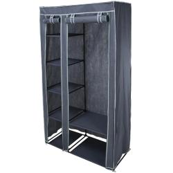 Armoire en tissu 5 &eacute;tag&egrave;res grises avec barre de penderie - 100x46x174 cm