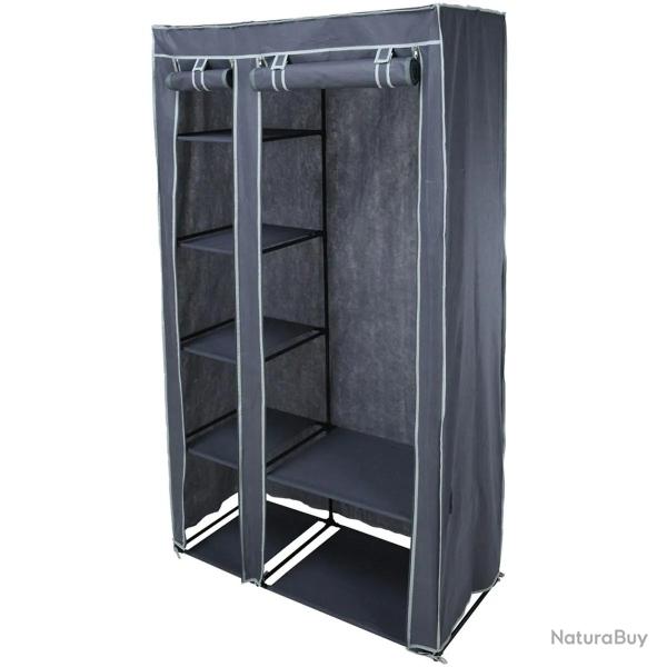Armoire en tissu 5 �tag�res grises avec barre de penderie - 100x46x174 cm