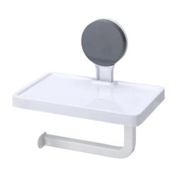 D&eacute;rouleur de papier toilette &agrave; ventouse avec tablette int&eacute;gr&eacute;e - Blanc