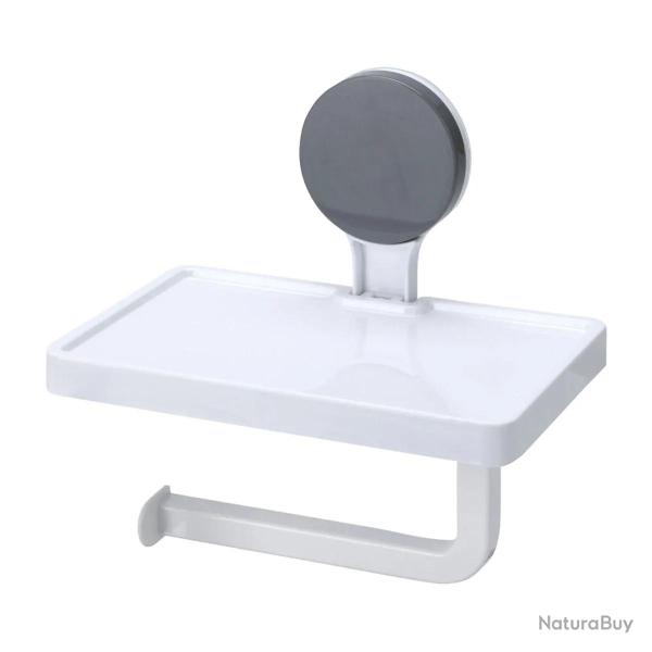 D�rouleur de papier toilette � ventouse avec tablette int�gr�e - Blanc
