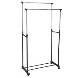 Porte-v&ecirc;tements r&eacute;glable en acier inoxydable avec roues - 80 x 42 x 90-160 cm