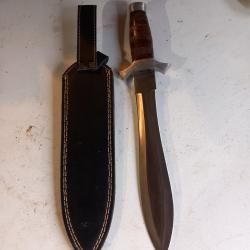 Grand Couteau GLAIVE Double tranchants Manche en Bois et Cuir avec &Eacute;tui en cuir noire