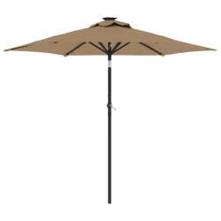 Parasol de jardin inclinable avec syst&egrave;me &agrave; manivelle lumineux 225 x 225 x 212 cm en polyester taup