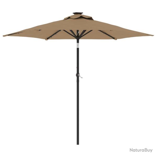 Parasol de jardin inclinable avec syst�me � manivelle lumineux 225 x 225 x 212 cm en polyester taup