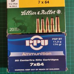 CARTOUCHE 7X64 PPU PARTIZAN X20 et SELLIER BELLOT X17