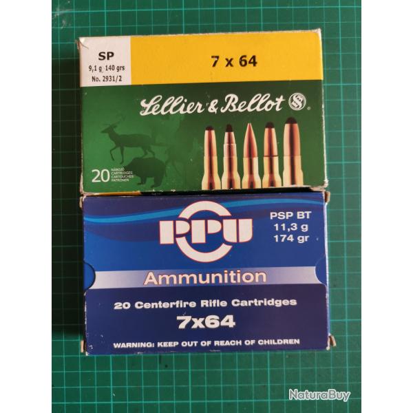CARTOUCHE 7X64 PPU PARTIZAN X20 et SELLIER BELLOT X17