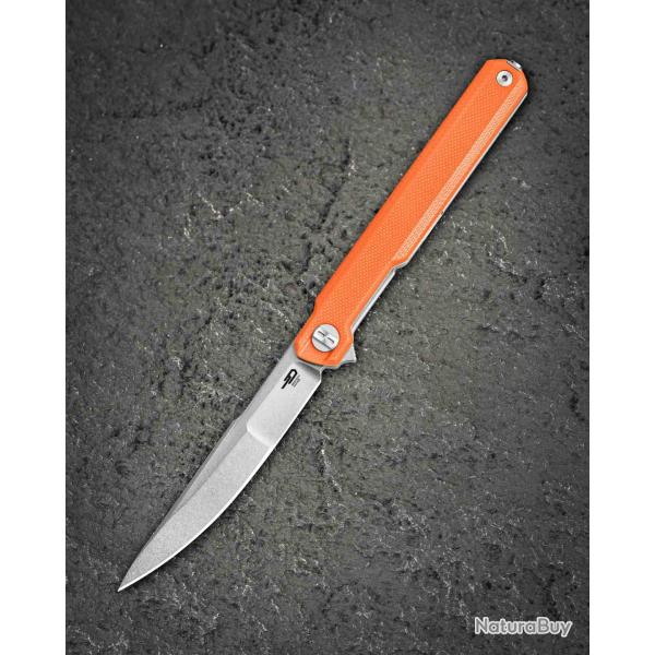 Couteau Bestech Duoz Lame Acier 14C28N Satin Manche Orange G10 Linerlock BTKG65B