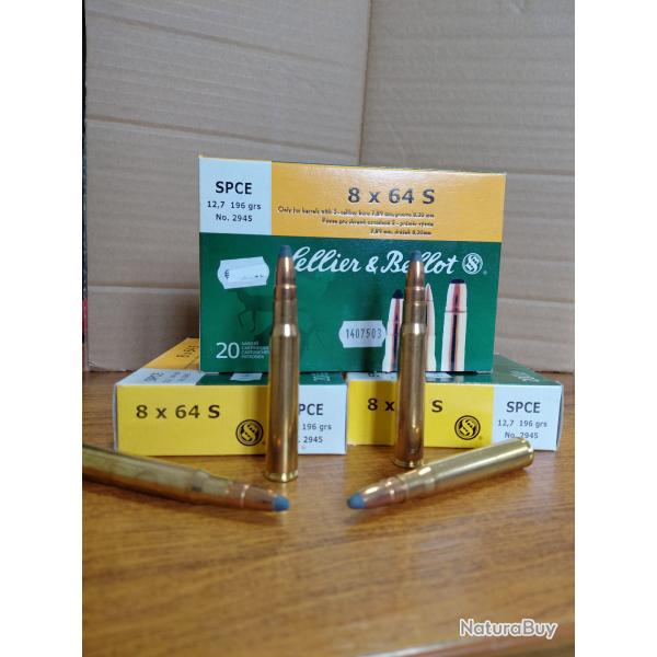 LOT DE 3 BOITES DE CARTOUCHES SELLIER & BELLOT 8X64S