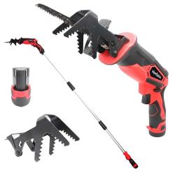 Scie sabre t&eacute;lescopique sans fil 12V avec rallonge 170 cm - Lames bois & m&eacute;tal incluses