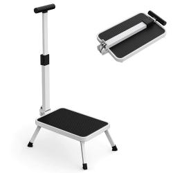 Marchepied s&eacute;curis&eacute; pliable avec barre d'appui - Hauteur 17 cm - Acier blanc