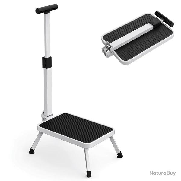 Marchepied s�curis� pliable avec barre d'appui - Hauteur 17 cm - Acier blanc