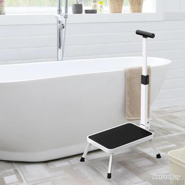 Marchepied s�curis� pliable avec barre d'appui - Hauteur 17 cm - Acier blanc