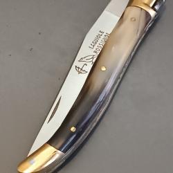 ANCIEN COUTEAU LAGUIOLE, ROSSIGNOL PARAPLUIE &Agrave; L'&Eacute;PREUVE, THIERS, XX&egrave;me, manche CORNE, guilloch&eacute;