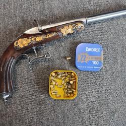 Magnifique pistolet de salon et de grand luxe calibre 22 flobert en parfait &eacute;tat et fonctionnel