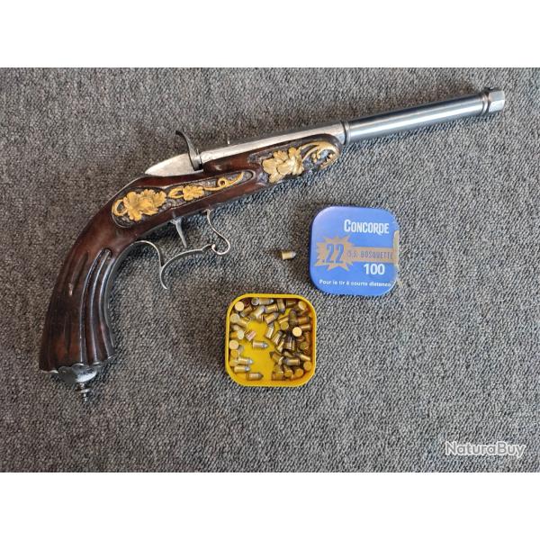 Magnifique pistolet de salon et de grand luxe calibre 22 flobert en parfait �tat et fonctionnel