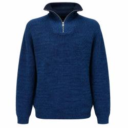 Pull camionneur homme col montant indigo - Manches longues zipp&eacute; 3XL