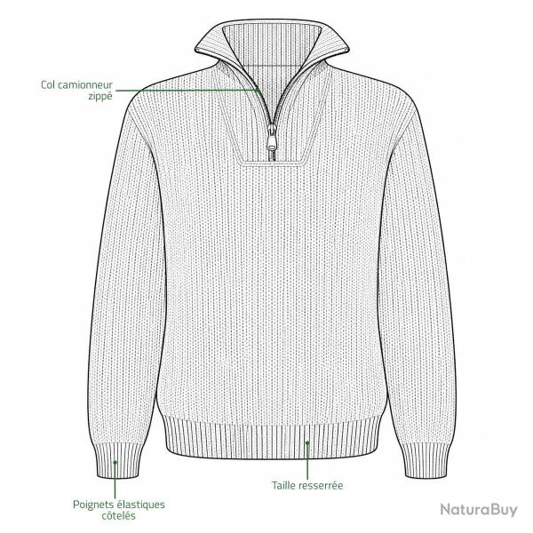 Pull camionneur homme col montant indigo - Manches longues zipp� M