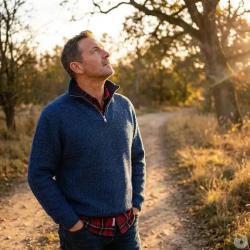 Pull camionneur homme col montant indigo - Manches longues zipp&eacute; 2XL