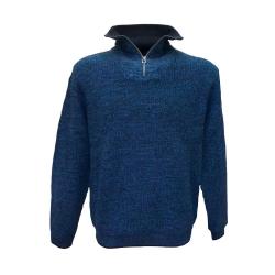 Pull camionneur homme col montant indigo - Manches longues zipp&eacute; L