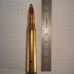 une cartouche de 300 Holland et Holland, neutralis&eacute;e, &eacute;tui perc&eacute;, amorce percut&eacute;e, ogive silvertip