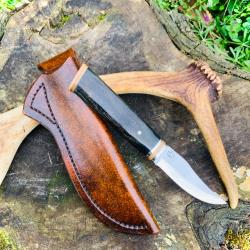 couteau de chasse d'exception / manche en os et ivoire de mammouth/ lame 80crv2