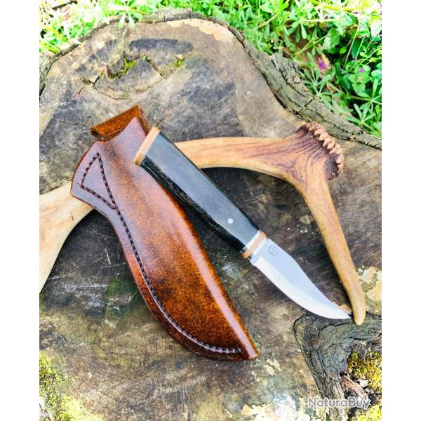couteau de chasse artisanal d'exception / manche en os et ivoire de mammouth