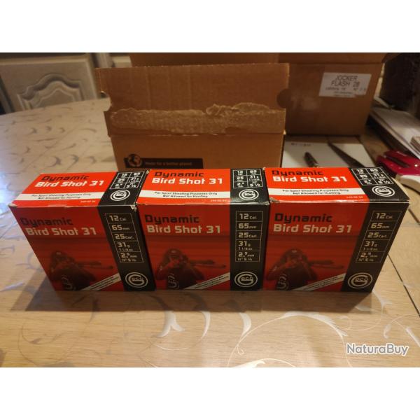 LOT de Cartouche geco dynamic bird shot 31  cal 12/65  plomb de 5,5