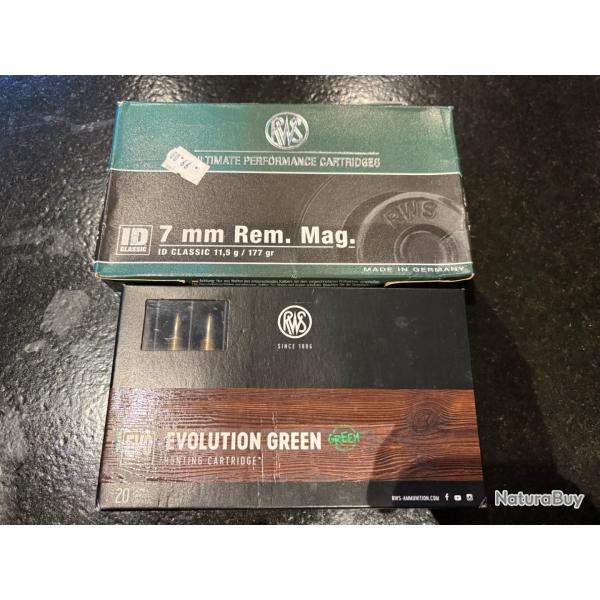 Lot 2 bo�tes balles RWS calibre 7REM Mag