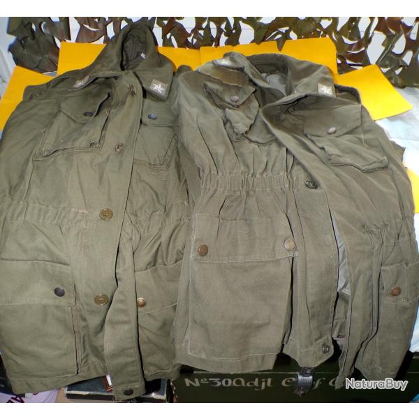 LOT DE 2 VESTES ABIMEES DE TREILLIS MILITAIRE DE L'ARMEE ITALIENNE  TAILLE XXL ,  ETAT OCCASION MOYE