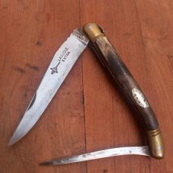 Ancien Couteau LAGUIOLE EXTRA G.DAVID 2 Pi&eacute;ces Manche en Corne