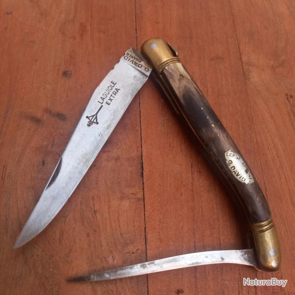 Ancien Couteau LAGUIOLE EXTRA G.DAVID 2 Pi�ces Manche en Corne
