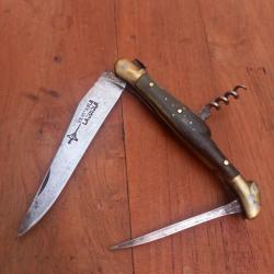 Ancien Couteau LAGUIOLE G.DAVID 3 Pi&eacute;ces Manche en Corne