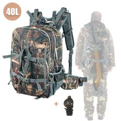 Sac &agrave; Dos de Chasse 40L Camouflage avec Porte-Fusil - Sac Outdoor Etanche Randonn&eacute;e Tir Arc + Housse