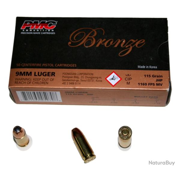 MUNITIONS 9X19 PMC JHP 115GR BTE 50