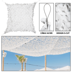 Filet de Camouflage / Voile d'ombrage Blanc - Renforc&eacute; C&acirc;ble Acier - CamoShadow&reg; 4 x 8 m