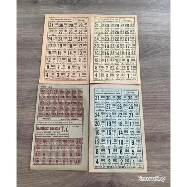 X4 tickets de rationnement 1940 - 1941