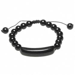 Bracelet tress&eacute; perles rondes en obsidienne noire