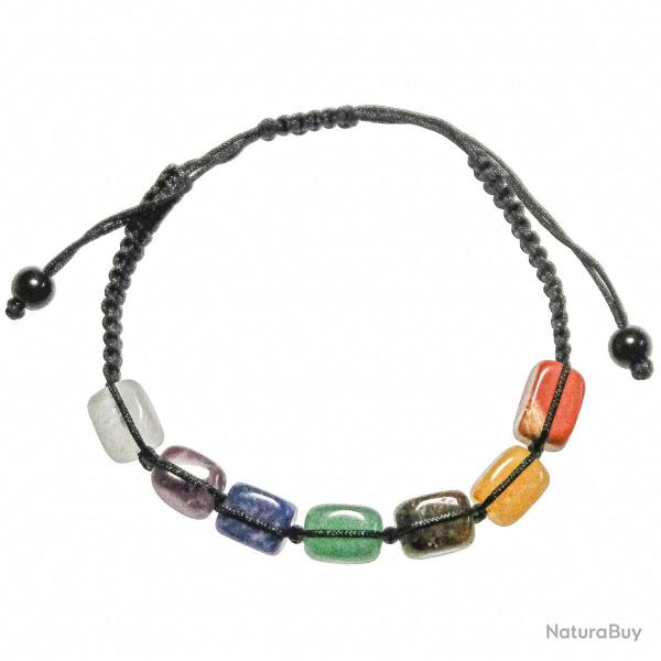 Bracelet tress� chakras avec perles cubiques en pierre