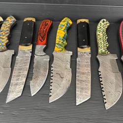 Lot de 8 couteaux fait &agrave; main acier Damas manche en bois/ corne de buffle /acrylique et bois de cerf