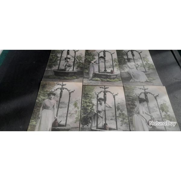 LOT 6 CPA JEUNE FILLE AU PUITS