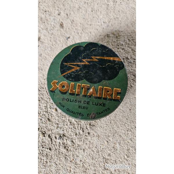 Lot 3 bo�tes anciennes vintage : cirage Solitaire + bo�te m�tal publicitaire + bo�te punaises